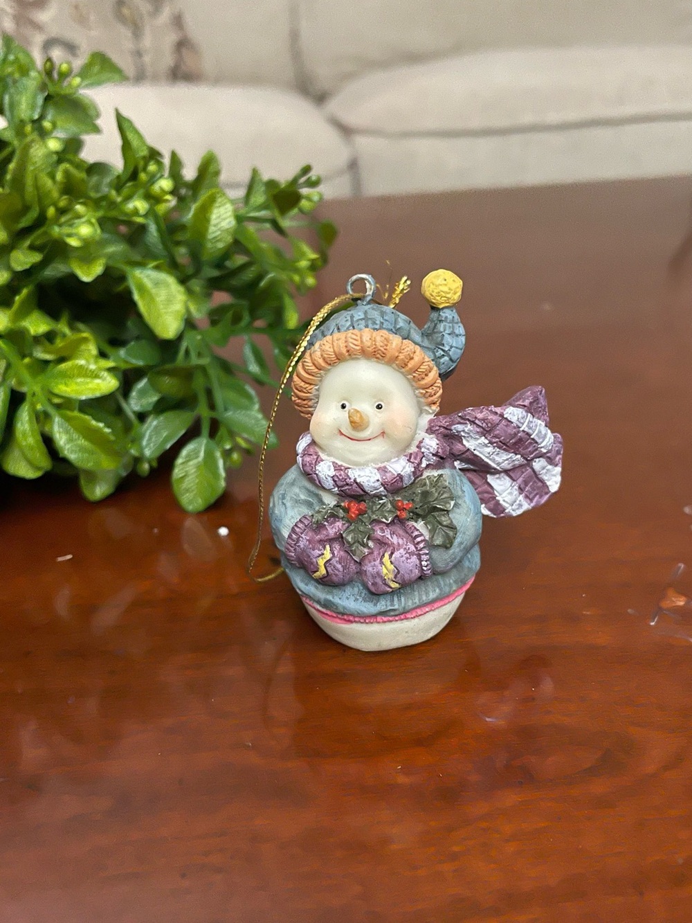 Ceramic Snowman Christmas Ornament Hand Painted Holiday Decor